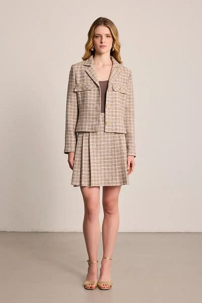 Gusto Fusta mini din tweed de bumbac cu picior - bej