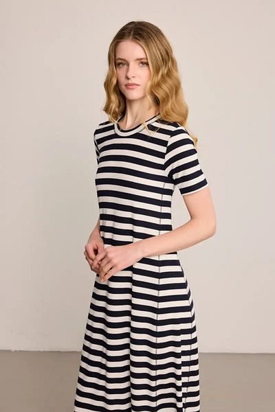 Gusto Ριγέ Πλεκτό Φόρεμα - Navy Blue