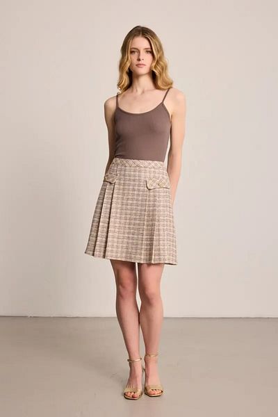 Gusto Fusta mini din tweed de bumbac cu picior - bej