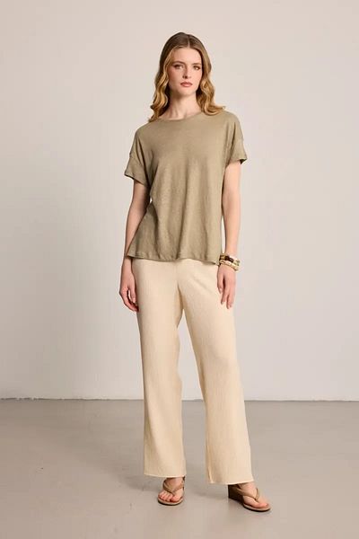 Gusto Λινό T-Shirt Crew Neck - Πράσινο