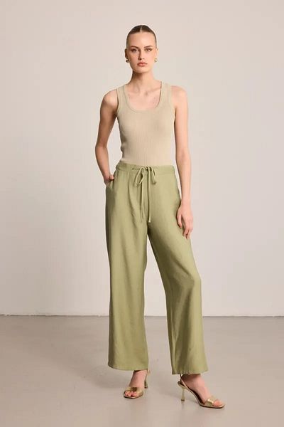 Gusto Viscose Trousers with Belted Waist - Green