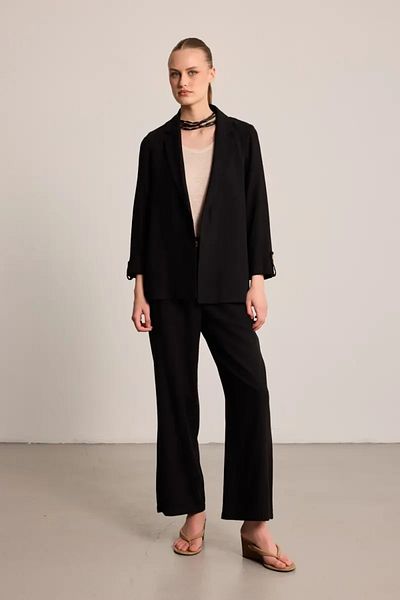 Gusto Wide Leg Linen Trousers - Black
