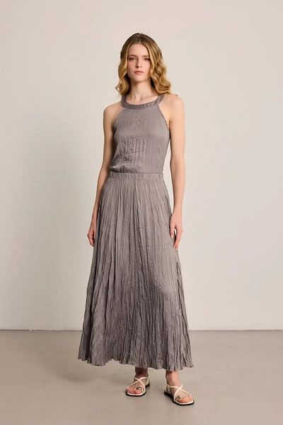 Gusto Long Crinkle Skirt - Gray