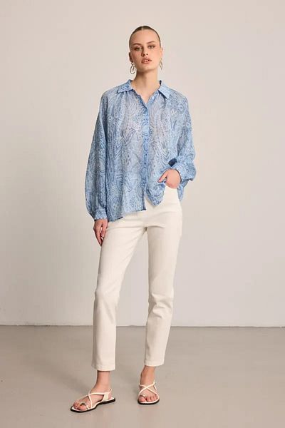 Gusto Cămașă din viscoză cu model paisley - albastru
