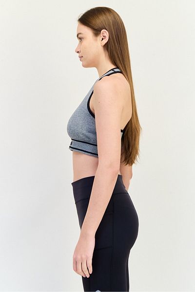 SKECHERS Women Brand Logo Padded Sports Bra, Grey