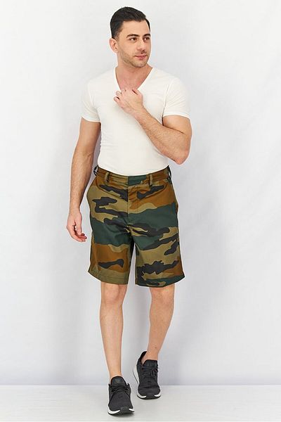 Diesel Men Camouflage Basic Shorts, Olive, Brown And Black
