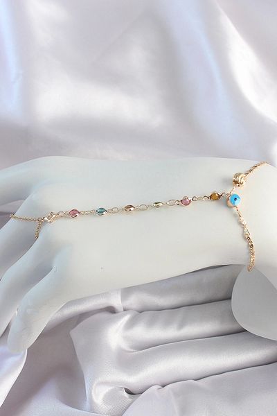 STOREMAX Brass Gold Color Colorful Zircon Stone Evil Eye Bead Detail Şahmeran - Tj-Sn634