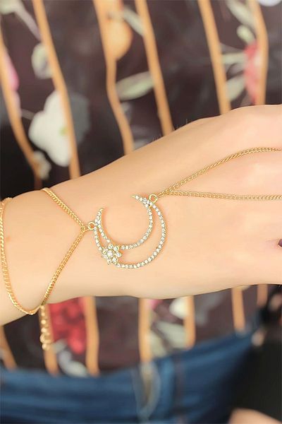 STOREMAX Gold Color Zircon Stone Moon Design Şahmeran Bracelet - Tj-Sn469