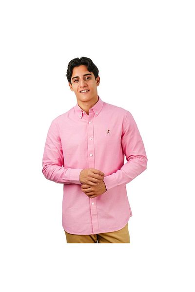 Giordano Men's Cotton Oxford Shirt - Small Lion Embroidery, Slim Fit, Full Button