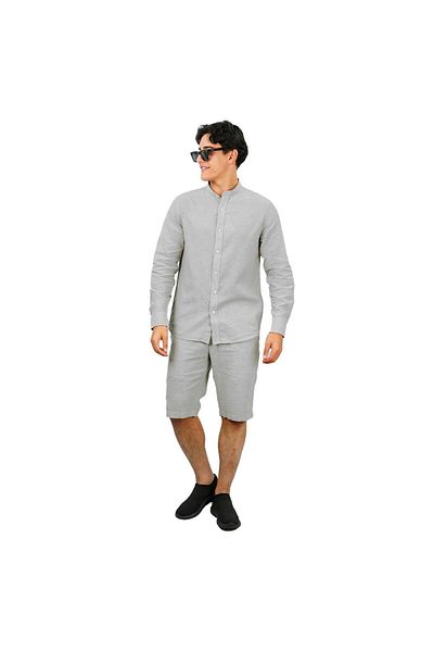 Giordano Men's Linen Poplin Blend Stand Collar Shirt