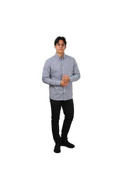 Giordano Men's Cotton Oxford Shirt - Small Lion Embroidery, Slim Fit, Full Button