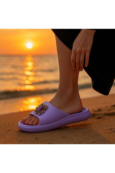 AkınalBella Papuci de damă SPECIAL LILA STONE TALPA GROASĂ DESIGN STILUL POATE FI PENTRU AUSENȚI LA MARE VACANȚĂ LA PARC
