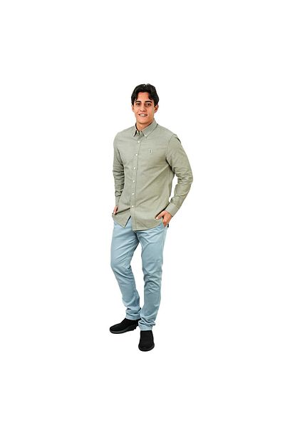 Giordano Men's Cotton Oxford Shirt - Small Lion Embroidery, Slim Fit, Full Button
