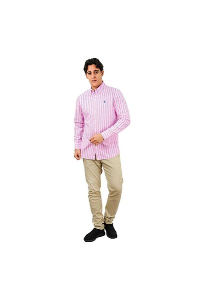 Giordano Men's Cotton Oxford Shirt - Small Lion Embroidery, Slim Fit, Full Button