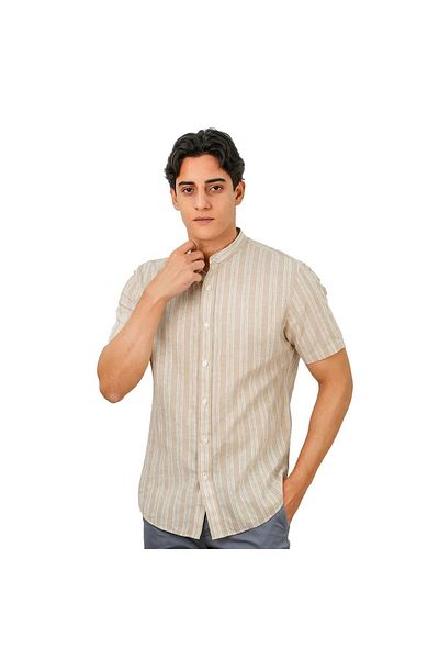 Giordano Men's Linen Cotton Poplin Band Collar Shirt | Slim Fit Summer Style