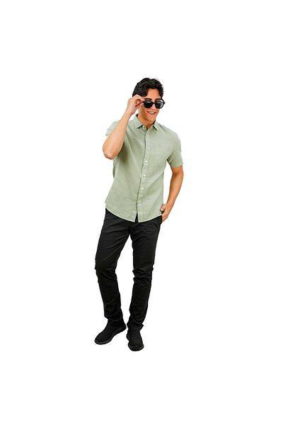 Giordano Men's Linen Cotton Poplin Short Sleeve Shirt