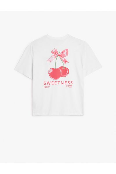 Koton New Season Cotton Short Sleeve Crew Neck Women's T-Shirt with Cherry Print on the Back