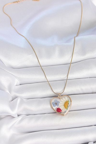 STOREMAX 316L Steel Gold Color Chain Heart Epoxy Flower Model Women's Necklace - Tj-Bko10064