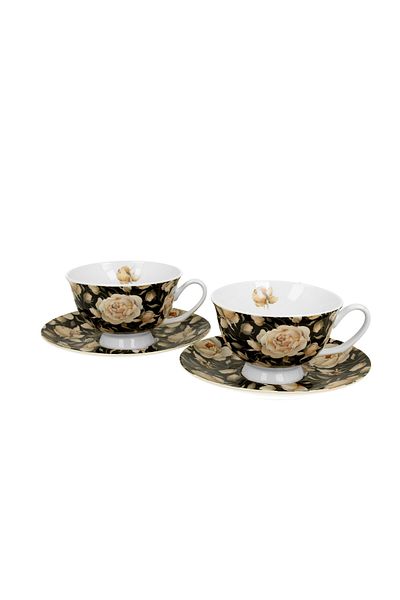 GiftExpress Set of 2 Royal English Roses black cups 250ml