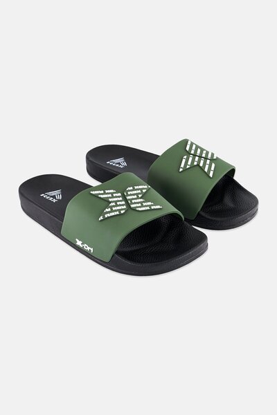 RBX Men Brand Logo Slip On Slides, Dark Olive