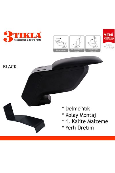 3 Tıkla Black Armrest Armrest with Foot of Punch-Free Steel for Renault Clio Hb 2005