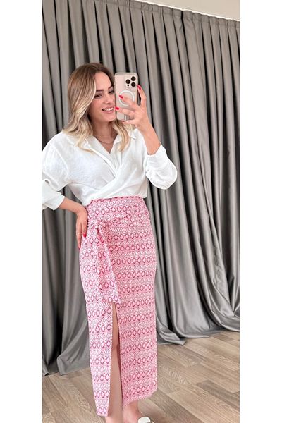 silk&more Pink Patterned Slit Skirt