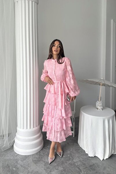 buğrahayalin Candy Pink Long Flounce Dress