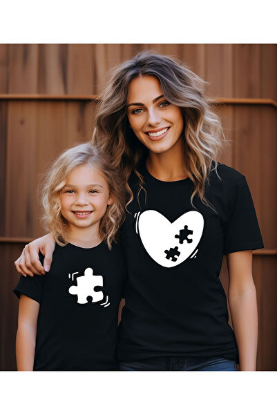 ASELİNDA Tricou/TRICOU cu decolteu rotund cu imprimeu inimă puzzle pentru mam...