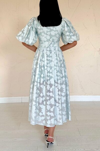 Pazarcan Menta színű íves ruha léggömb ujjakkal