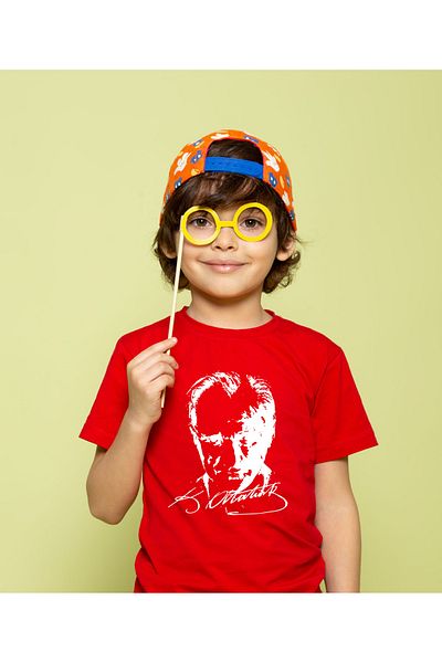 ASELİNDA Red Ataturk Printed (23 April) Show Children's T-Shirt/ Red Unisex Children's Tshirt-100% Cotton