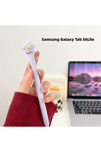 Choice حافظة أقلام سيليكون S6Lite على شكل زهرة أرجوانية، غطاء قلم لمس للكمبيوتر اللوحي، غطاء كرتوني لطيف لهاتف Samsung Galaxy