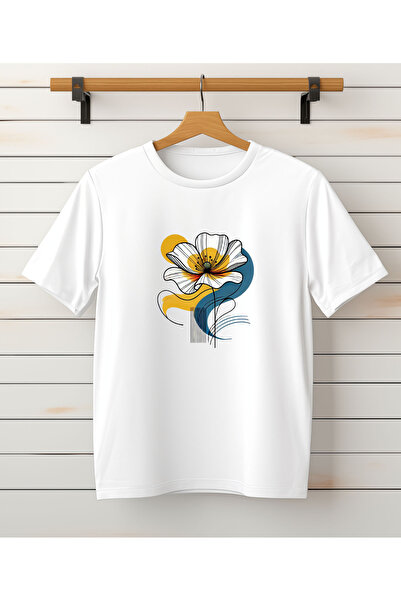 ASELİNDA Μπλουζάκι με στάμπα λουλουδιών-βαμβακερό μαύρο/λευκό μπλουζάκι με λα...