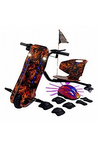 Generic Electric Drift Scooter | 36V | Black and Orange | 3-Wheel Fire Design