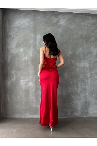 ADA MODA Elegant long satin dress with straps
