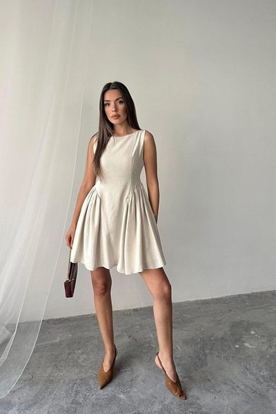 leyla sanat sanata yeni bir bakış açısı Leyla Sanat Sanata a New Perspective Beige Mini Size Drawstring Linen Dress