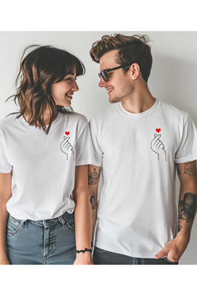 ASELİNDA Dear Korea - Tricou cu decolteu cu imprimeu inimă cu degete (prețul este pentru o singură bucată)