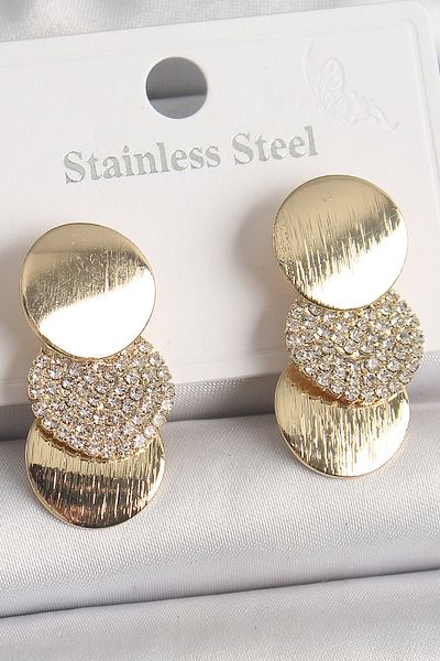Skygo Brass Gold Color Zircon Stone 3-Piece Circle Plate Model Women's Earrings - Tj-Bkp10078