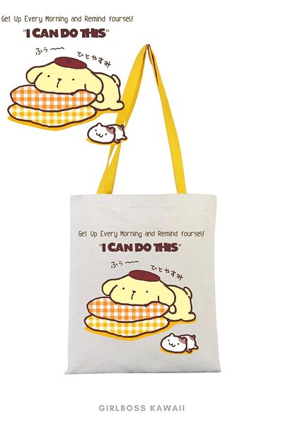 Girlboss Kawaii Girlboss Pompompurin κίτρινη υφασμάτινη πάνινη τσάντα με εσωτερική τσέπη μοντέλο-3