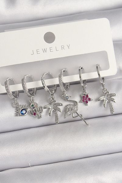 Skygo Brass Silver Color Dangle Zircon Stone Ostrich Figure Multiple Women's Earring Set - Tj-Bkp10127