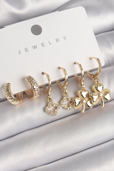 Skygo Brass Gold Color Dangle Zircon Stone Clover Model Women's Earring Set - Tj-Bkp10268
