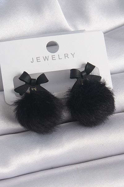 Skygo Black Color Ribbon Pompom Model Women's Earrings - Tj-Bkp9559