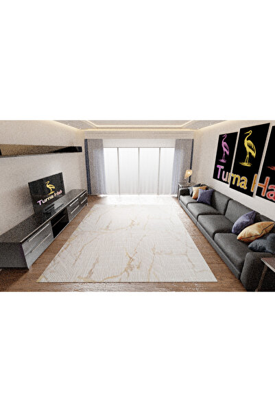 Yağmurser Salon Halısı Kaymaz Jel Bej Çizgili 200x150 Cm Halı (2X1.50 M)
