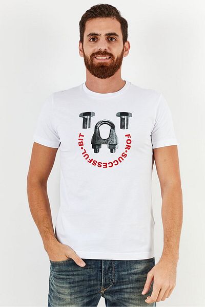 Diesel Men Crew Neck Short Sleeve Printed T-shirts, White