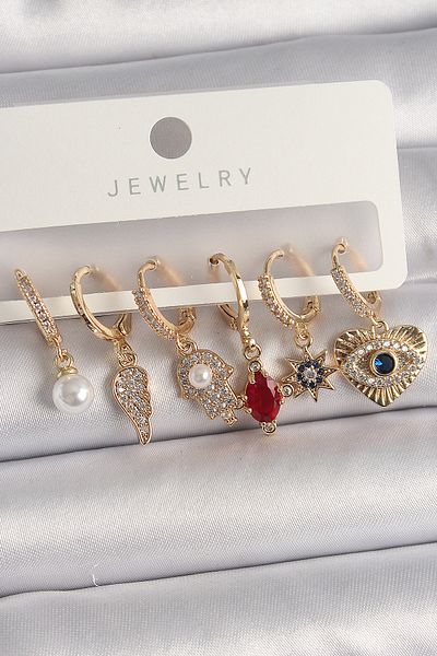 Skygo Brass Gold Color Hanging Zircon Stone Fatma Mother Hand Figure Women's Earring Set - Tj-Bkp10116
