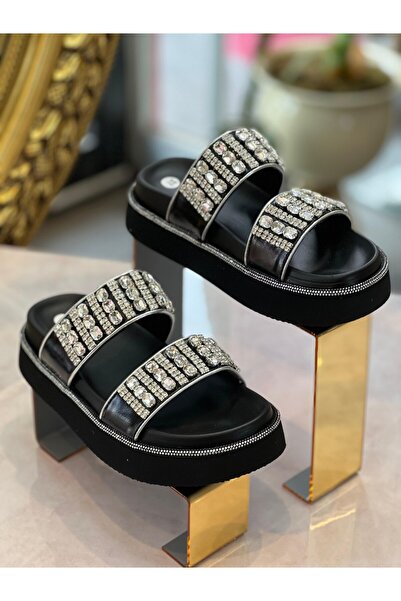 KRISTE BELL - ÇİFT BANTLI TAŞLI SİYAH TERLİK