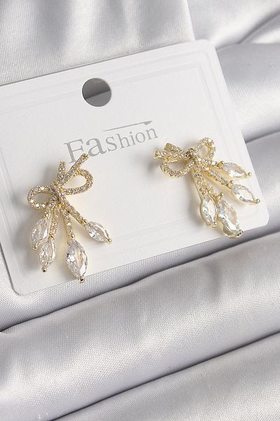 Skygo Brass Gold Color Zircon Stone Knot Model Drop Zircon Stone Women's Earrings - Tj-Bkp9971