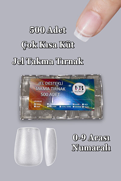 Easy Beauty 500 Adet Yeni Nesil Jel Destekli Çok Kısa Küt Takma Tırnak Öncede...