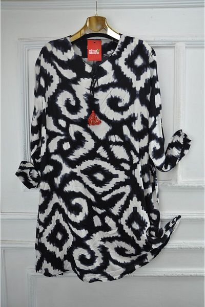 elma abone Large Size Viscose Lace-Up Tunic