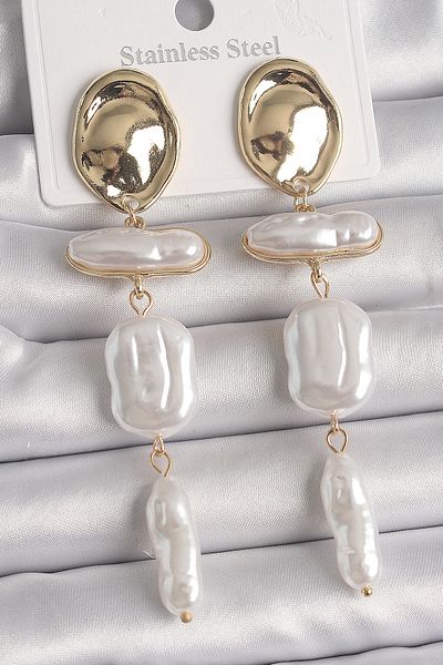 Skygo Brass Gold Color Circle Plate Model Dangle Crush Pearl Model Women's Earrings - Tj-Bkp10076