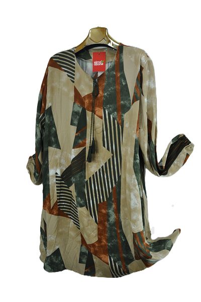 elma abone Large Size Viscose Lace-Up Tunic